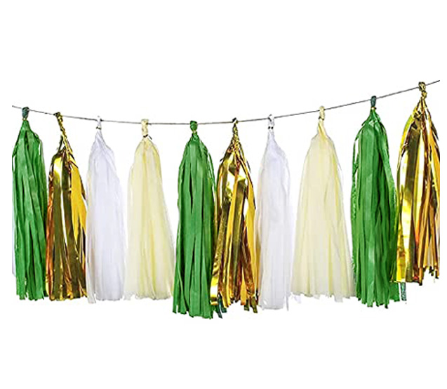 Green and Ivory Themed Tassel Garland